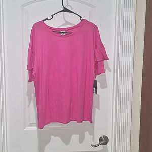 Casual Pink Ruffle Sleeve Tee Brand : Worthington Size : 1X